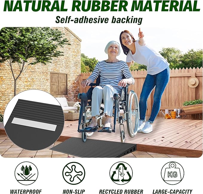0.6" Rise Threshold Ramps for Doorways, 2000 Lbs Load Capacity, 35.5" Wide Natural Rubber Power Wheelchair Ramp is Adjustable and Cuttable for Doorways, Curb, Sweeper, Power Scooters, Bathroom
