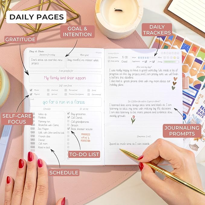 GoGirl Self-care Journal – Daily Mental Health Notebook with Mood & Wellness Trackers – Personal Development, Meditation & Reflection Journal for Women – Hardcover, Lasts 3 Months (Rose Gold)