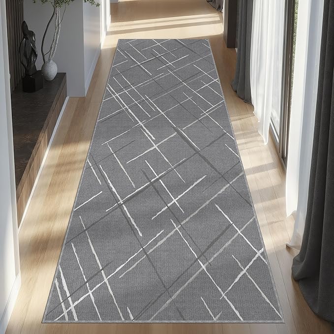 Kitchen Rugs Ultra Non-Slip 2.6x8 Washable Runner Rug Modern Tear and Stain Resistance No Pile Lightweight Runners for Entryway, Hallway, Walkway, Bedside, Entrance, Gray