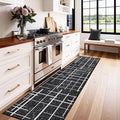 Non Slip Hallway Runner Rug 2x8,Modern Distressed Stripe, Washable Long Rug, Woven Thin Low Pile Carpet Runners for Hallway 10ft Entryway, Kitchen, Walkway- Midnight Black