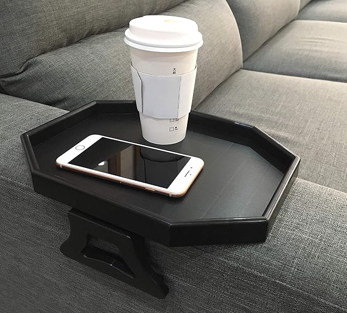 NHD Sofa Armrest Clip Table – No-Slip Couch Tray for Drinks, Snacks, Remote – Adjustable Armchair Table for Living Room, Bedroom, Dorm – Fits Most Armrests (Black)
