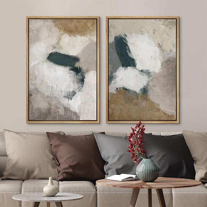 MUDECOR Framed Canvas Print Wall Art Vintage Mid-Century Colorful Pattern Illustrations Modern Art Decorative Bohemian Colorful Chic for Living Room, Bedroom, Office - 16"x24"x2 Natural
