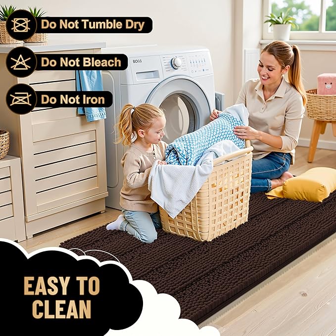 OLANLY Thick Bathroom Rugs 30x20, Extra Soft Absorbent Chenille Striped Bath Rugs, Rubber Backing, Machine Wash Dry, Bath Mats for Bathroom Floor, Tub and Shower, Home Decor Accessories, Brown