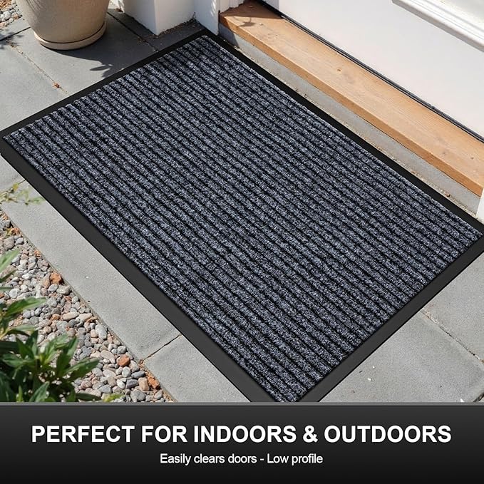 Non-Slip Waterproof Rubber Door Mat, 3' x 5' Commercial Floor Mat for High Traffic Areas, Easy Clean Low Profile, for Entrance, Indoor/Outdoor, Office, Patio, Garage