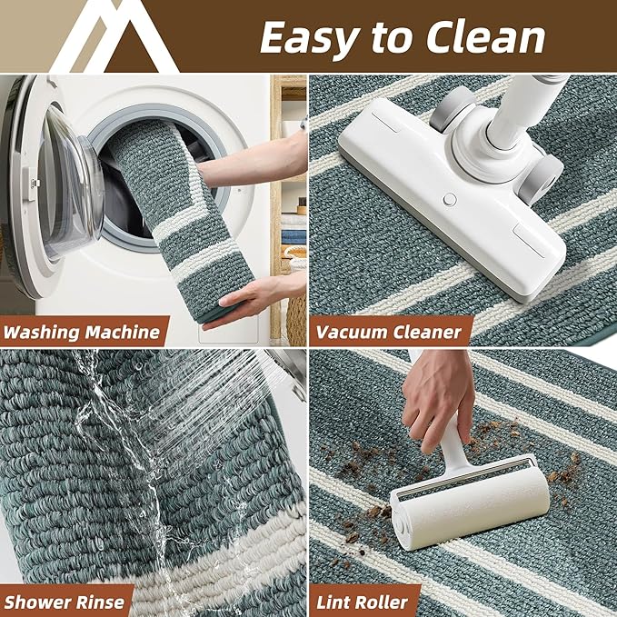 COSY HOMEER Kitchen Rugs and Mats Sets of 2PCS Non Slip Kitchen Mats for Floor Washable Kitchen Runner Stain Resistant Standing Mat for Kitchen,Sink,24"x48"+24"x59",Lake Blue