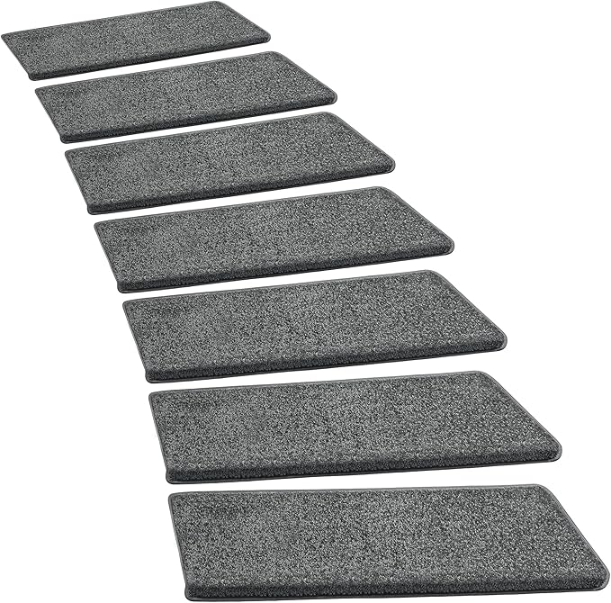 PURE ERA Bullnose Carpet Stair Treads Set Tape Free Non-Slip Indoor Stair Protectors Pet Friendly Rugs Covers Soft Skid Resistant Washable Reusable 9.5" x 30"(14 Pieces,Dark Gray)