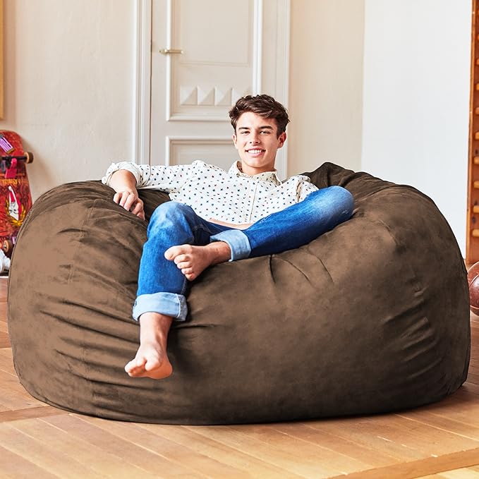 Lumaland Luxurious 5ft Large Bean Bag Chair with Microsuede Cover - Ultra Soft, Foam Filling, Washable Bean Bag Sofa for Kids, Teenagers, Adults - Sack Chair for Dorm, Family Room - Brown