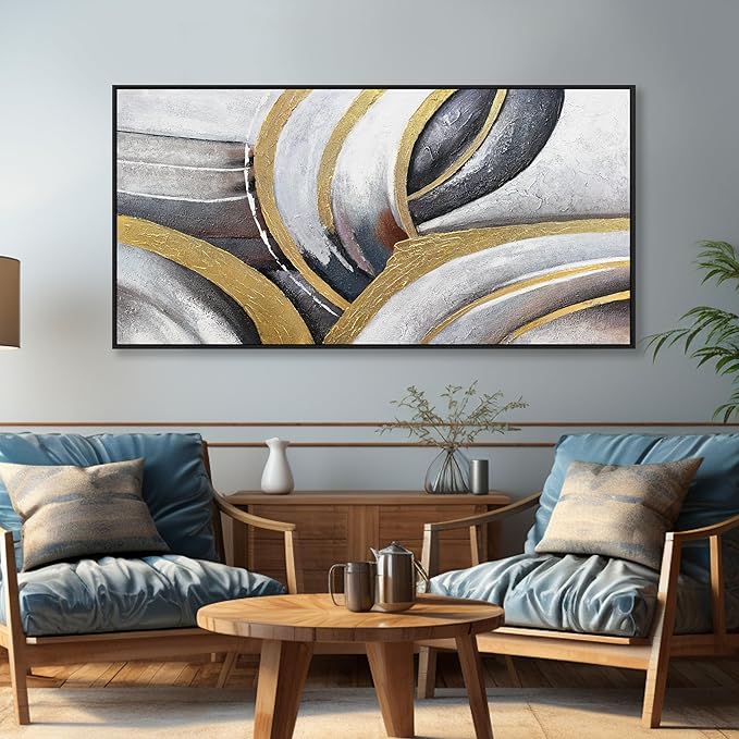 Abstract Wall Art Black White and Gold Painting Abstract Canvas Wall Decor Framed Artwork Modern Home Wall Decor for Living Room Bedroom Office 20"x40"