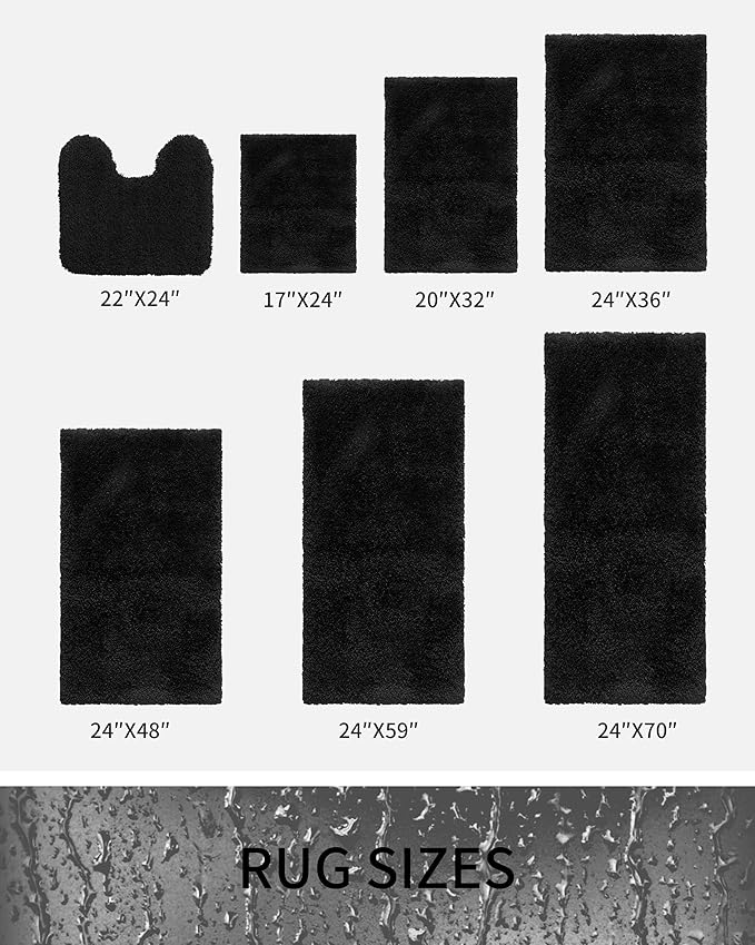 Toilet Rugs U-Shaped Mat 24x22, Contour Bathroom Mat - Ultra Soft & Absorbent Microfiber, Quick-Dry, Machine Washable with High Density Foam Latex Non Slip Backing, Black