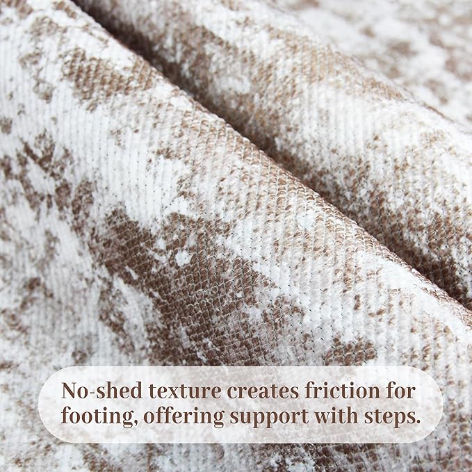 Kitchen Rugs Ultra Non-Slip 2.6x12 Washable Runner Rug Abstract Tear and Stain Resistance No Pile Lightweight Runners for Entryway, Hallway, Walkway, Bedside, Entrance, Brown
