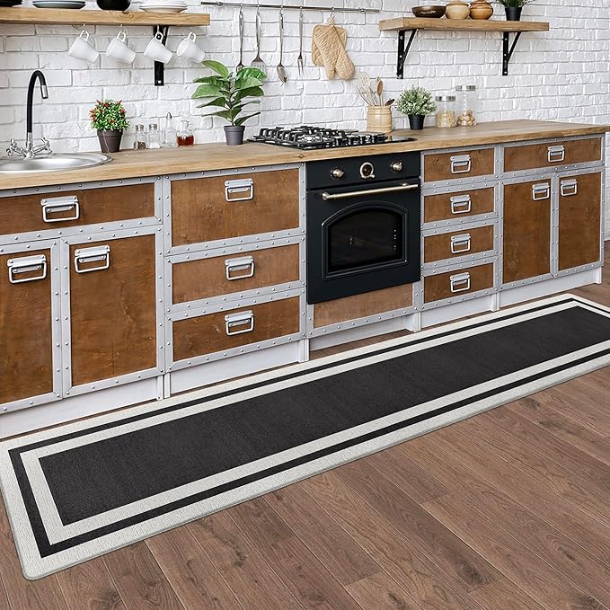 Anti Fatigue Kitchen Mats Memory Foam Cushioned Rugs Non Skid Large Kitchen Rugs Comfort Standing Desk Mats for Kitchen Floor Office Home Laundry Room Waterproof Ergonomic Black 17.3"x 94.5"