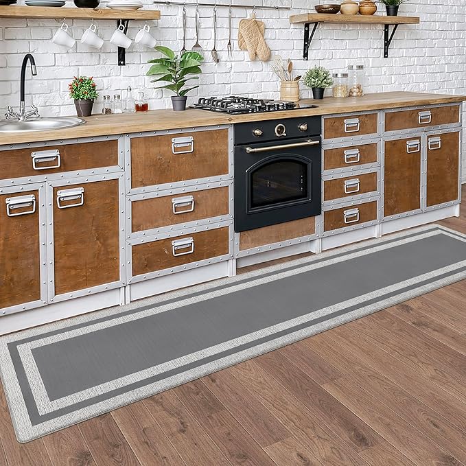 Kitchen Rugs Cushioned Anti Fatigue Kitchen Mats for Floor Ergonomic Comfort Standing Mat for Kitchen Non Slip Waterproof Memory Foam Kitchen Rug for Floor, Office, Laundry 17.3"x94.5" Grey