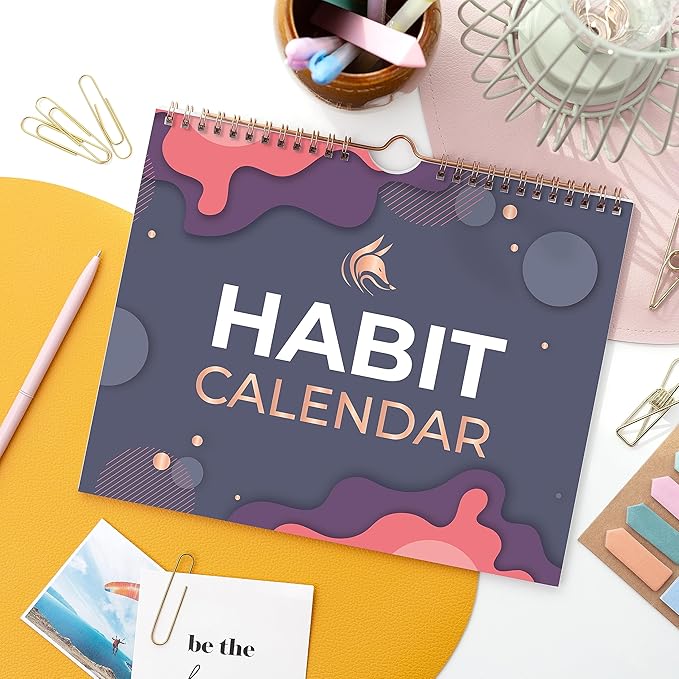 Clever Fox Habit Calendar Circle – 24-Month Inspirational Daily Habit Tracker with Colorful Pages – Routine & Goal Planner Journal (Dark Blue & Red)