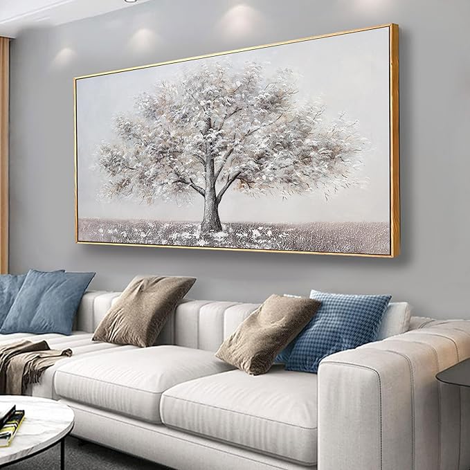 Abstract Wall Art Tree of Life White Background Canvas Wall Decor Framed Artwork Modern Aesthetic Suitable for Living Room Bedroom and Office Home Decor 20x40 In