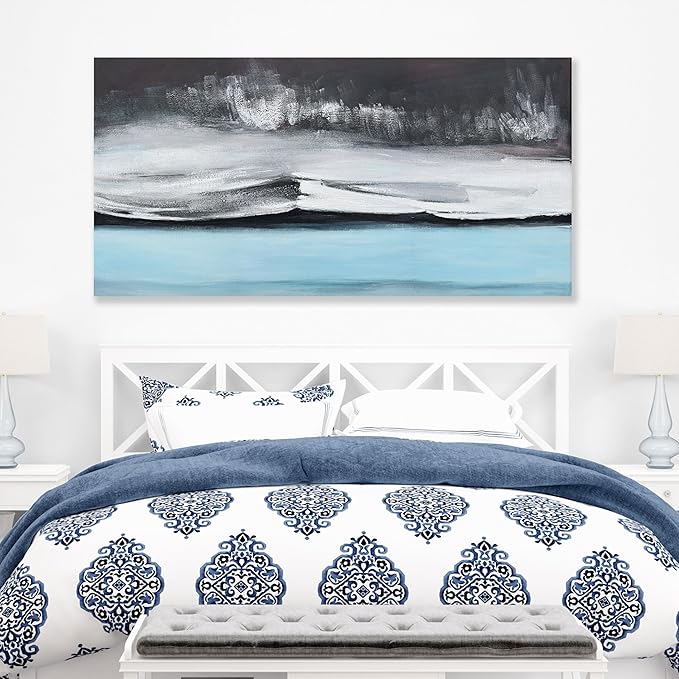 Abstract Wall Art Black White and Blue Canvas Art Wall Decor Modern Art Wall Decor Painting Framed Artwork Abstract Canvas Wall Art for Living Room Bedroom Office 20"x40"
