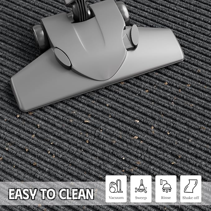Front Door Mat, 3' x 10' Commercial Door Mat Outside Entrance, Heavy Duty Welcome Mats, Absorbent & Dirt Resistant, Non-Slip Extra Large Doormats, Door Rugs for Entryway Indoor Outdoor, Grey