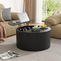 Round Fluted Lift Top Coffee Table, Mid Century Modern Center Table with Storage and Compartment, 2 Tier Small Circle Dining Table, for Living Room, Home Small Space, Black Oak