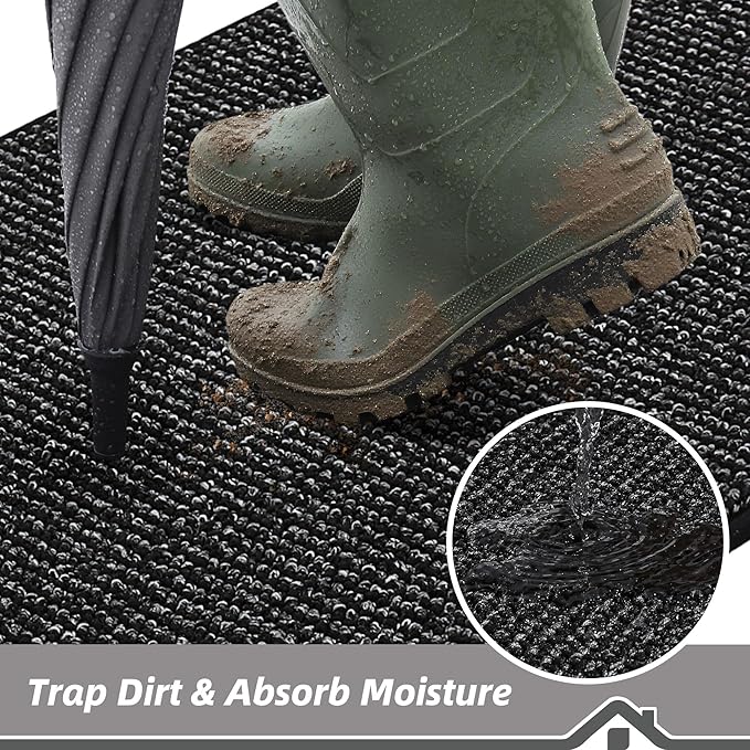 BEQHAUSE Dirt Trapper Door Mat 20" x 48", Non-Slip Washable Doormats Entrance Mat, Dirt Resistant and Absorbent Welcome Mat, Low Profile Floor Mats for Front Back Door and Entryway, Black