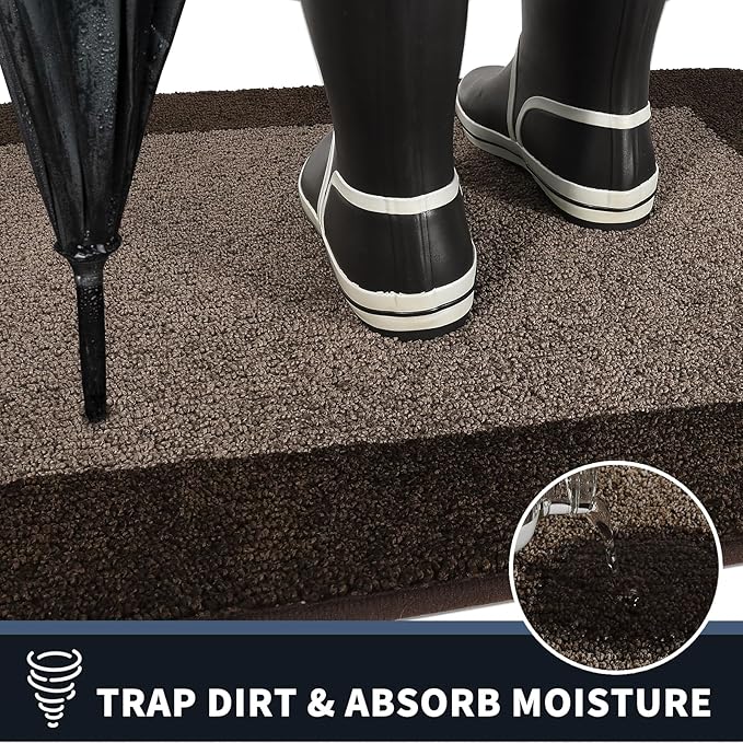 PURRUGS Dirt Trapping Door Mat 32" x 84", Non-Slip/Skid Machine Washable Entryway Rug, Shoes Scraper, Throw Rug, Super Absorbent Area Rug for Muddy Wet Shoes and Paws, Grayish Brown & Coffee