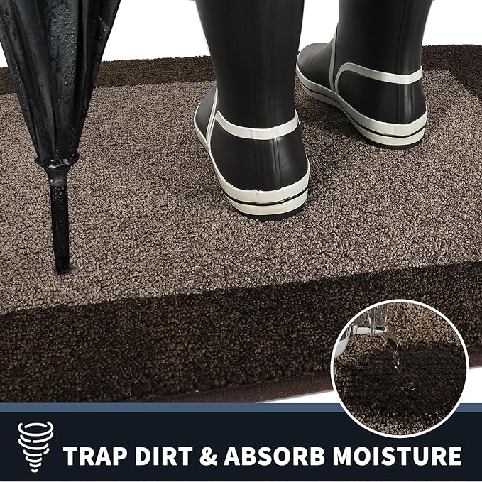 PURRUGS Dirt Trapping Door Mat 24" x 70", Non-Slip/Skid Machine Washable Entryway Rug, Shoes Scraper, Throw Rug, Super Absorbent Area Rug for Muddy Wet Shoes and Paws, Grayish Brown & Coffee
