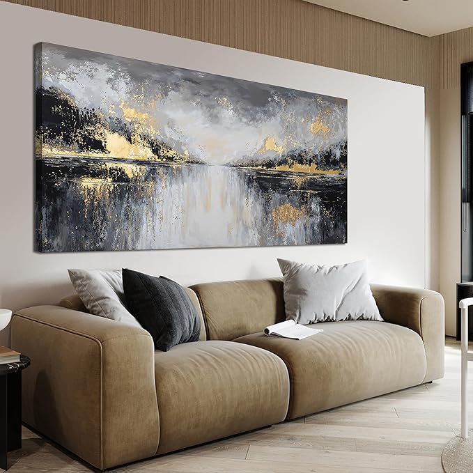YISXINOAG Canvas Wall Art Modern Abstract Art Wall Decor Black and Gold Wall Decor Canvas Prints Modern Home Decorations Gold Abstract Art on Bathroom, Dining Room Ready to Hang Size 20"X40"