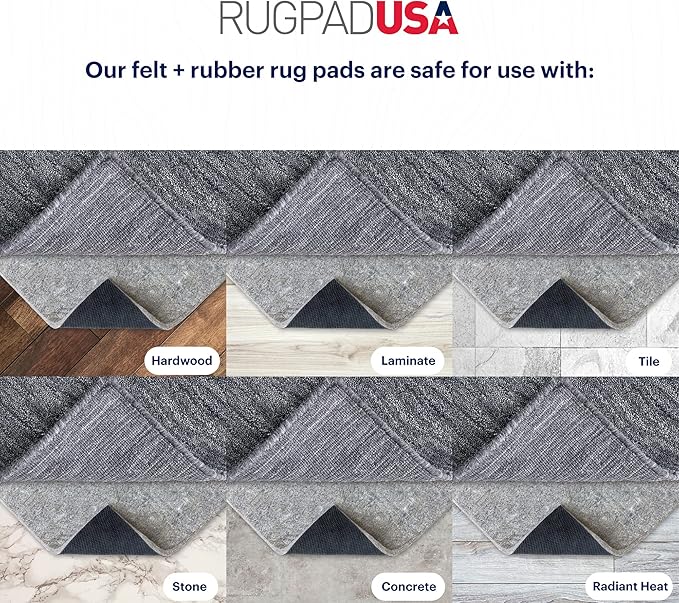 RUGPADUSA - Dual Surface - 8'10" x 11'10" - 3/8" Thick - Felt + Rubber - Enhanced Non-Slip Rug Pad - Adds Comfort and Protection - for Hard Surface Floors