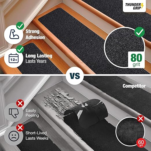 Outdoor Stair Treads Non Slip 30" x 6" - 15-Pack Weather Resistant Exterior Grip Tape for Wooden Steps - Anti Skid Strips - Waterproof 80-Grit Adhesive Treads