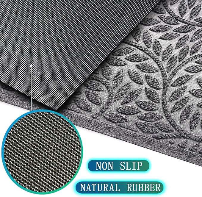 Bulijojo Front Door Mat Entrance,Durable Heavy Duty Welcome Mat,Thick Absorbent Natural Rubber Non Slip Mat,Sturdy Entryway Grey 17"x30"