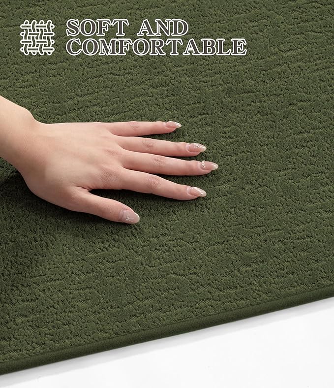 Chakme 3 Piece Bathroom Rug Sets, Ultra Thin Bath Mat, Absorbent & Quick Drying, Non Slip, Durable, Easy to Clean, Geometric, Dark Green, 17" x 24" / 17" x 30" / 17" x 59"