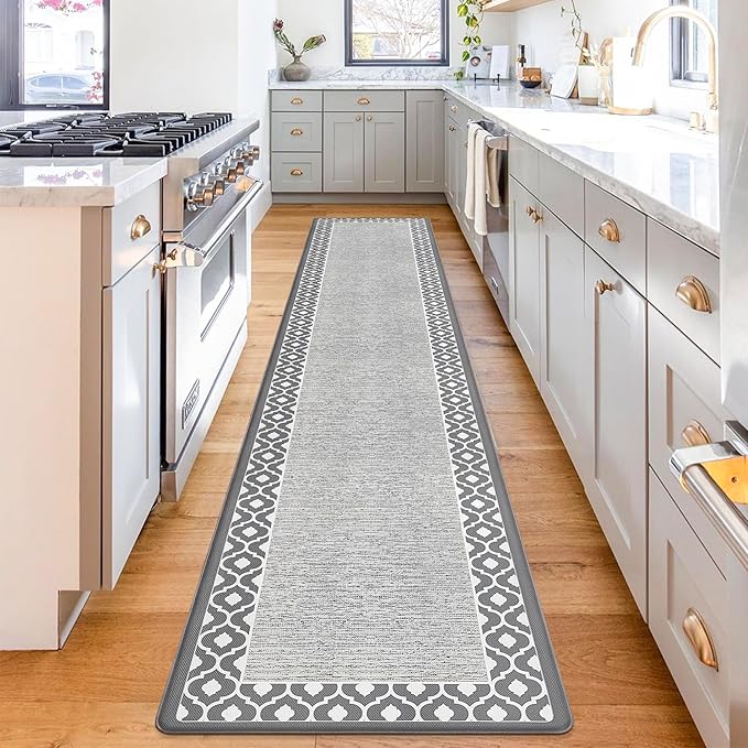 Grey Cushioned Kitchen Mat Anti Fatigue Kitchen Rugs, Heavy Duty Non-Skid, Ergonomic Comfort Foam Kitchen Floor Mat for Home, Office, Sink, Laundry - Gray 17.3"x94.5"