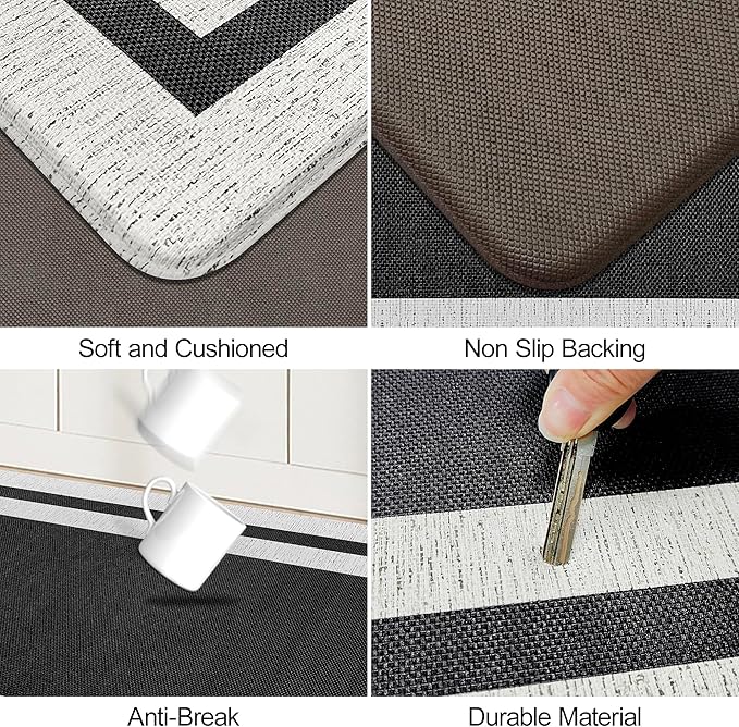 Anti Fatigue Kitchen Floor Mat Cushioned Non-Skid Waterproof Floor Mat Ergonomic Comfort Foam Standing Rugs for Floor for Kitchen, Floor, Office, Sink, Laundry Black 17.3 Inch x 59 Inch