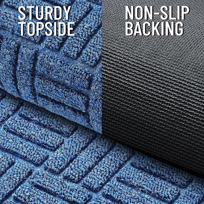 OLANLY Front Door Mat Outside Entrance 47x32, Absorbent, Heavy Duty Sturdy Natural Rubber Doormat Indoor Outdoor, Non-Slip, Stain and Fade Resistant, Low Profile Floor Mat for Entryway, Ocean Blue