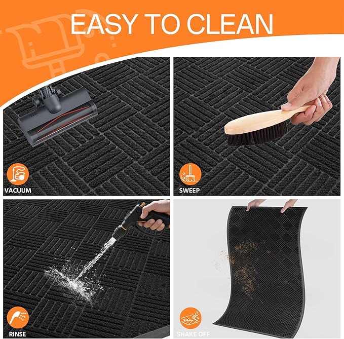 Indoor Outdoor Door Mat, 6’x 3' Doormat for Entryway, Rubber Backing Non Slip Front Door Mat Outside Entrance, Super Absorbent Commercial Floor Mat for Home Office, Black