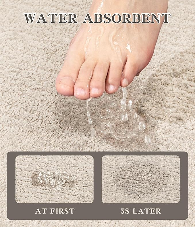 chakme Bathroom Rugs Mat 59x24, Ultra Thin Non Slip Bath Mat Quick Dry Absorbent Bath Mat for Bathroom Floor, (Light Beige, 59"x24")