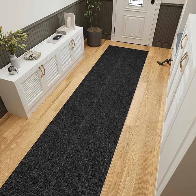 Ottomanson Commercial Scrape Rib Entry Mat – Heavy Duty Ribbed Floor Mat for High Traffic – Non Slip Rubber Back, Waterproof – Indoor Outdoor Use for Offices, Schools, Lobbies, 2' x 30', Black