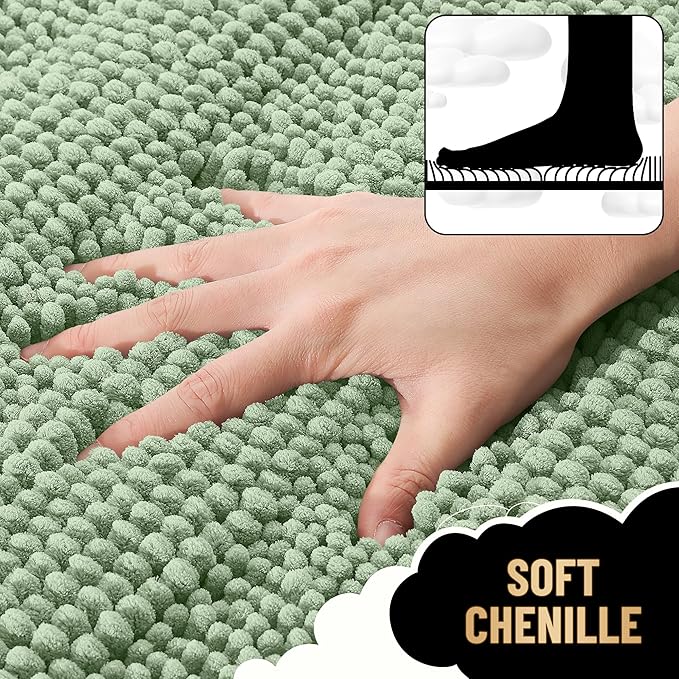 OLANLY Thick Bathroom Rugs 36x24, Extra Soft Absorbent Chenille Striped Bath Rugs, Rubber Backing, Machine Wash Dry, Bath Mats for Bathroom Floor, Tub and Shower, Home Decor Accessories, Sage Green