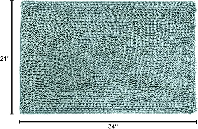 Amazon Basics Bathroom Rugs, Extra Soft Absorbent Shag Bath Rugs, Non-Slip, Quick Drying, Machine Washable, Plush Comfort for Bathroom Floor, Tub and Shower, 21" x 34", Seafoam Green