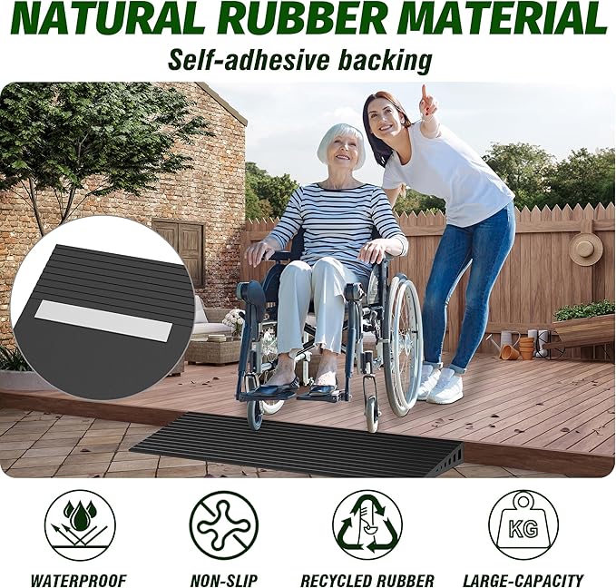 1.2" Rise Threshold Ramps for Doorways, 35.5" Wide Natural Rubber Power Wheelchair Ramp is Adjustable and Cuttable for Doorways, Curb, Sweeper, Power Scooters, 2000 Lbs Load Capacity