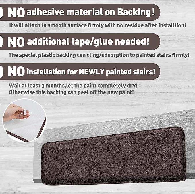 PURE ERA Carpet Stair Treads Ultra Plush 9.5" X 30"Soft Bullnose Indoor Stair Protectors Pet-Friendly Non-Slip Skid Resistant Tape Free Washable Reusable(7 Pieces,Dark Brown)