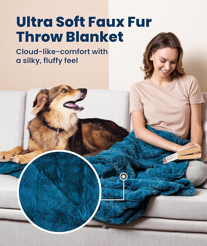 Everlasting Comfort Soft & Comfortable Teal Faux Fur Throw Blanket for Couch - (50"x65") Minky & Fluffy Fall Blankets & Throws, Plush Fuzzy Cover for Bed, Sofa & Living Room - Cozy Home Decor