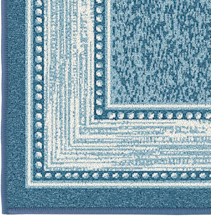 Ottomanson Hallway Runner Rug 1'10" x 7' Non Slip Border Area Rugs Easy to Clean Laundry Rug Runner Durable & Pet Friendly Floor Carpet Runners for Hallways Entryway Living Room Kitchen, Turquoise