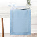 D'Moksha Homes Linen Powder Blue Table Runner 84 Inches Long - 100% Pure Linen Table Runner 14 x 84 Inch for Spring, Easter - Classic Hemstitch
