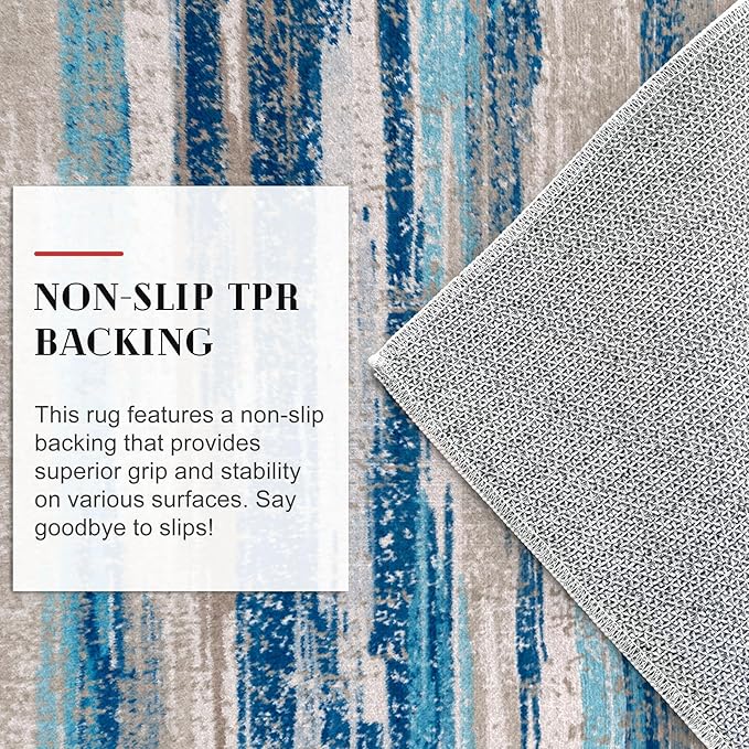Modern Abstract 6x9 Machine Washable Living Room Rug Non-Slip Soft Bedroom Area Rug Blue Ultra Thin Print Faux Wool Floor Carpet Throw Rugs for Nursery Playroom Dining Room Indoor Office