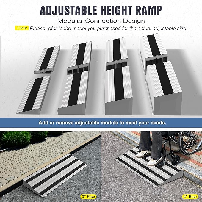 4" Rise Modular Threshold Ramp for Doorways, Stable Wheelchair Ramp for Home Steps, Aluminum Door Ramp and Curb Ramp for Scooters, Power Chairs, Cars, 1100LBS Load Capacity