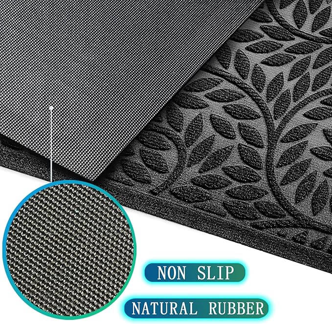 Bulijojo Front Door Mat Entrance,Durable Heavy Duty Welcome Mat,Thick Absorbent Natural Rubber Non Slip Mat,Sturdy Entryway Black, 17"x30"