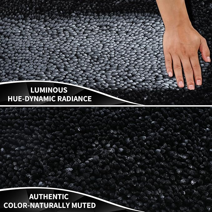 Yimobra Bathroom Rug Set 2 Piece, Luxury Shaggy Bath Mat Set with Non Slip Backing, Ultra Soft & Absorbent Mats for Bathroom Floor, Machine Washable, 31.5"x20"+24"x17", Black