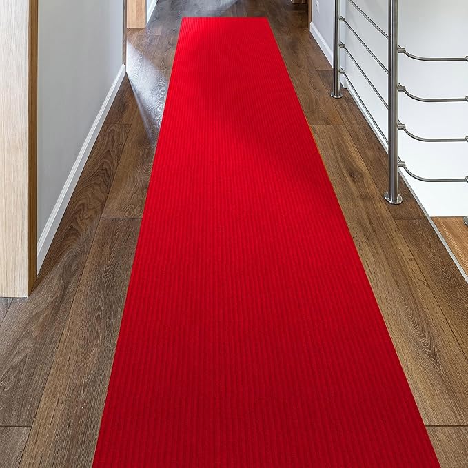 Ottomanson 2' x 35' Hallway Runner with Scraper Pile - Extra Durable Non-Slip Rug Mat for Indoor & Outdoor Use - Ideal for Kitchen, Entryway, Patio & Garage - High-Traffic Carpet, Red