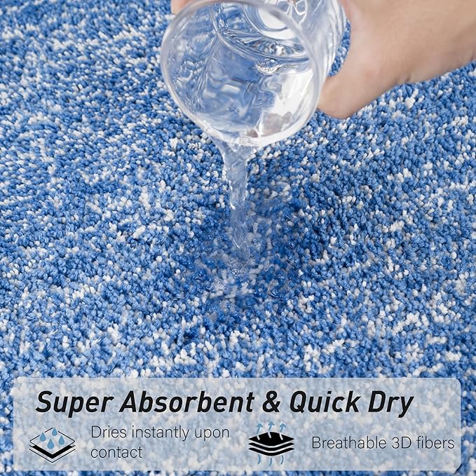 Luxury Quick Dry Non-Slip Bathroom Rugs【17'' x 24'' Night Blue】 Highly Absorbent Washable and Ultra Soft, Extra Thick Fluffy Bath Mats for Shower/Kitchen/Bathtub Floor