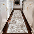 Hallway Runner Rug Ultra Non-Slip 2.6x8 Washable Kitchen Rug Abstract Tear and Stain Resistance No Pile Lightweight Runners for Entryway, Walkway, Bedside, Entrance, Brown