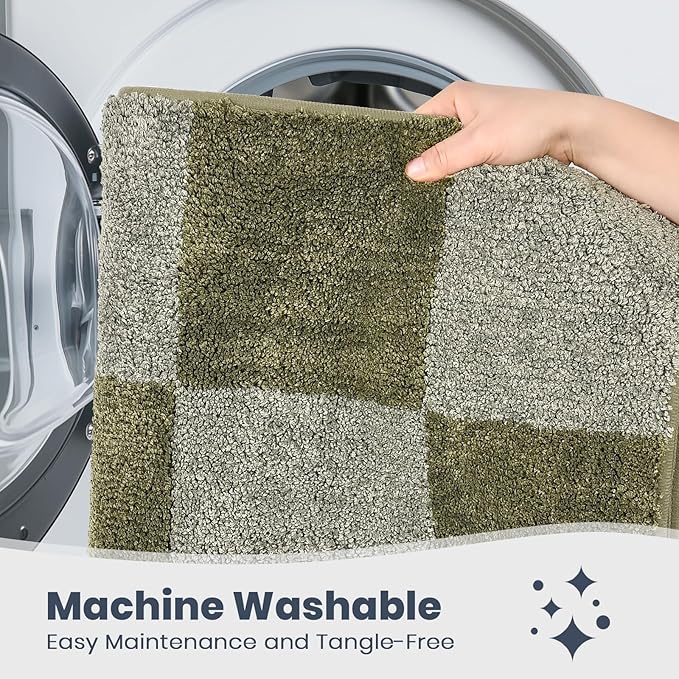 PURRUGS Bathroom Rug Non-Slip Machine Washable 24" x 36", Super Absorbent and Quick-Dry Bath Mat, Extra Soft and Plush Bath Rug for Shower, Bathtub and Sink, Sage Green & Olive Green